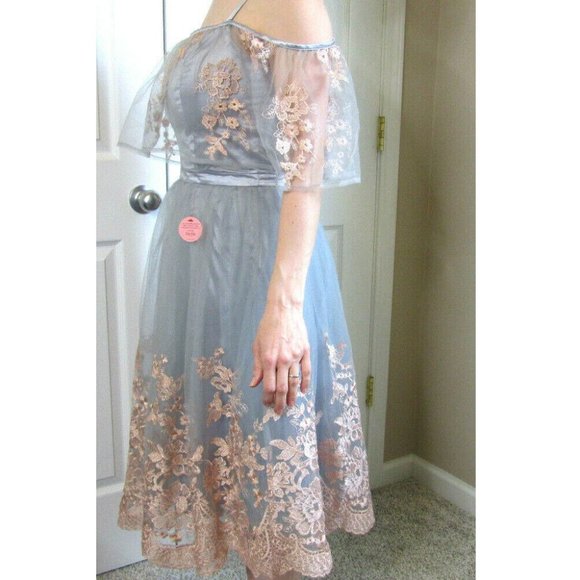 Vintage Chi Chi Prom Dress Size 6 Blue Gray Lolita Embroidery Party British NWT - Picture 5 of 15